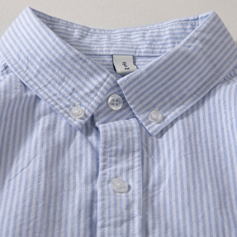 Blue Striped Cotton Loose Casual T-shirt