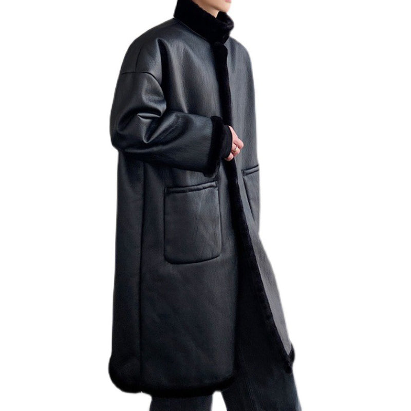 Stand-up Collar PU Leather Coat