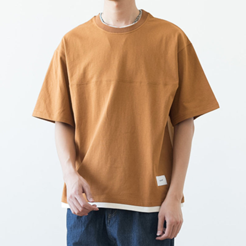Japanese Loose Drop Shoulder Fake Two Piece T-shirt
