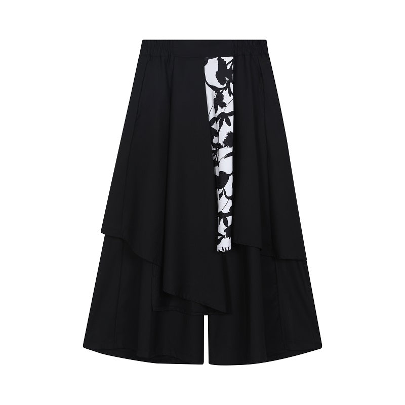 Multi-layered Floral-paneled Culottes Hakama Pants