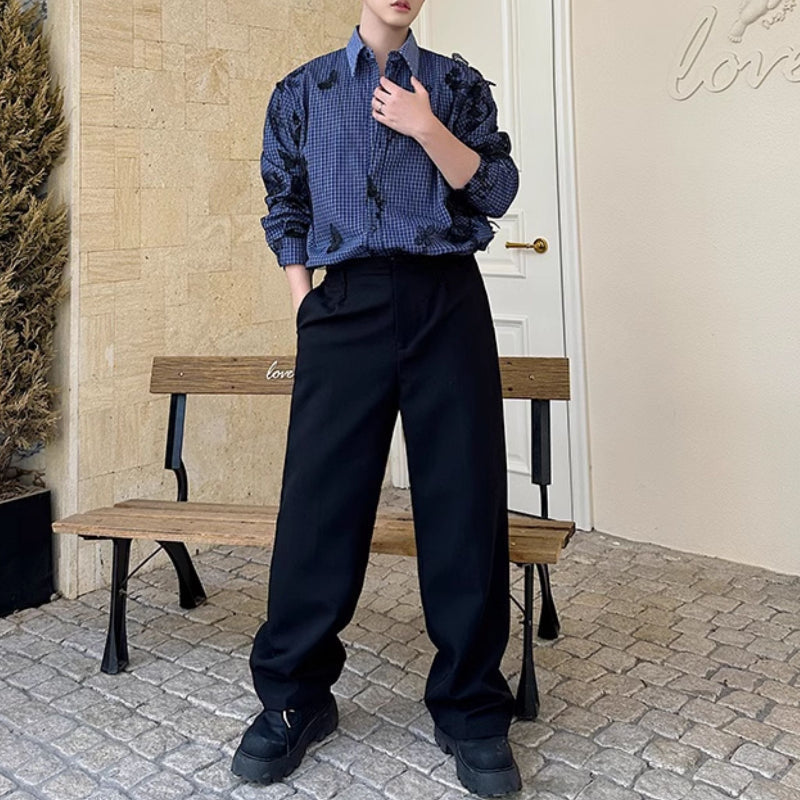 Vintage Butterfly Lace Mesh Splicing Plaid Shirt