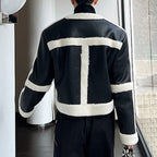 Winter PU Leather Contrast Stitching Short Jacket