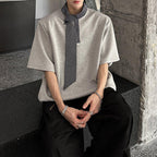 Shoulder Pad Stitching Bow Tie Polo Shirt