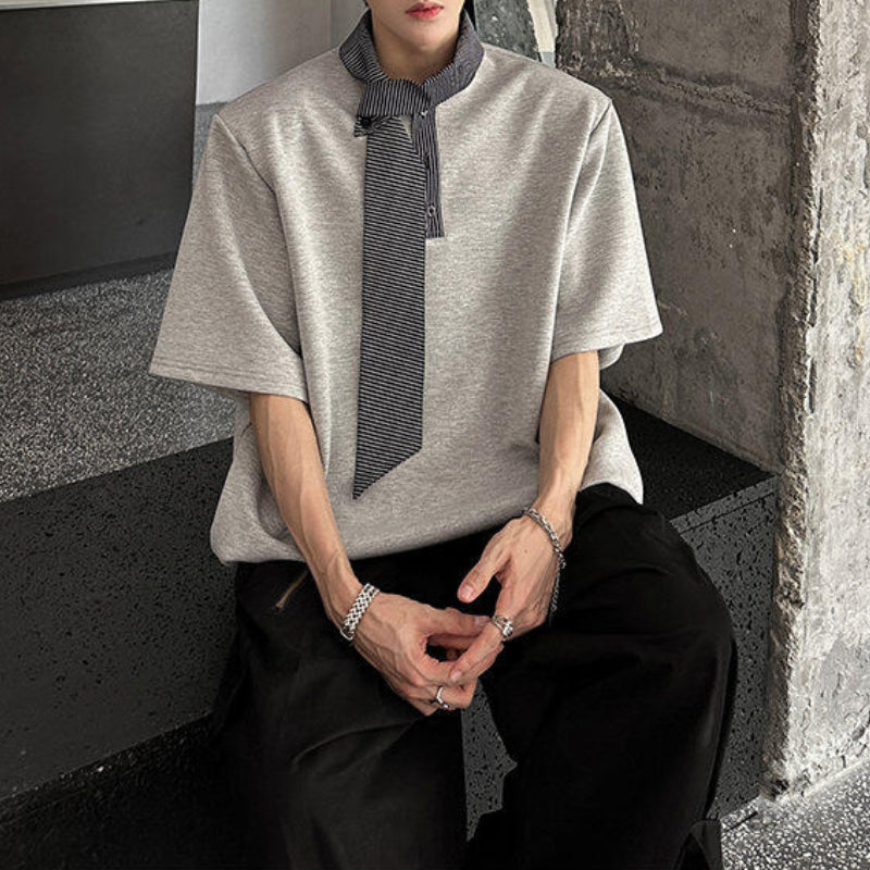 Shoulder Pad Stitching Bow Tie Polo Shirt