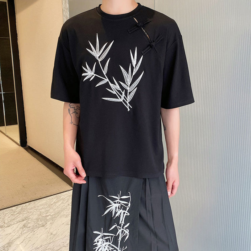 Embroidered Buttoned Casual Loose T-shirt