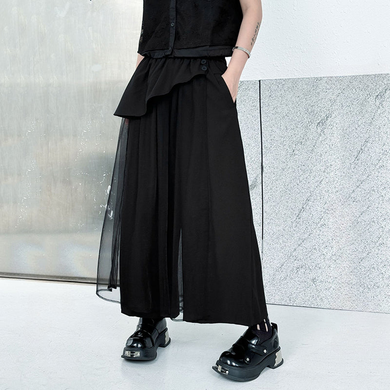 American Spliced Mesh High Waist Wide Leg Pants