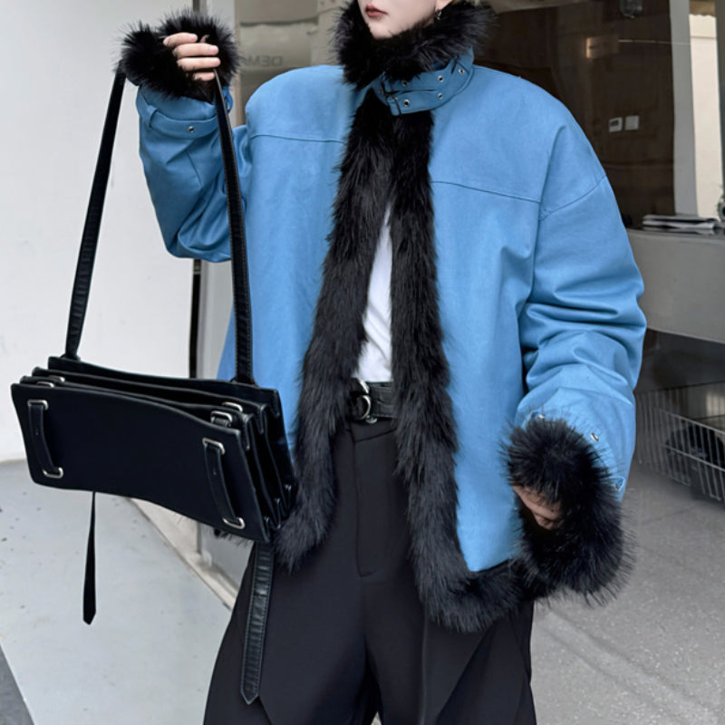Reversible Deconstructed Leather Paneled Faux Fur Coat