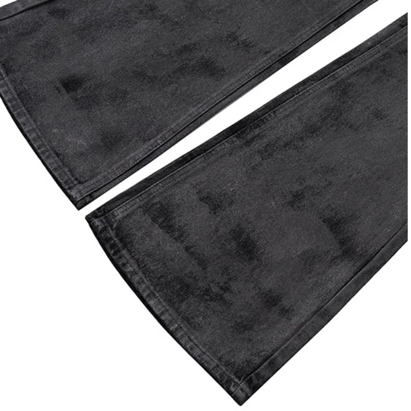 Glitter-coated Slim-fit Stacked Denim Flared Pants