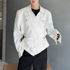 White Irregular Line Structure Button Jacket