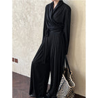 Irregular One-shoulder Waisted Pleated Top Wide-leg Pants Two-piece Set