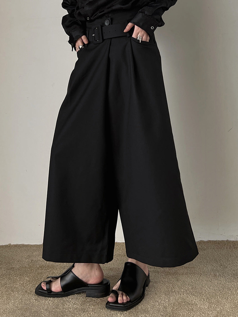 Dark Belt Cropped Wide Leg Pants