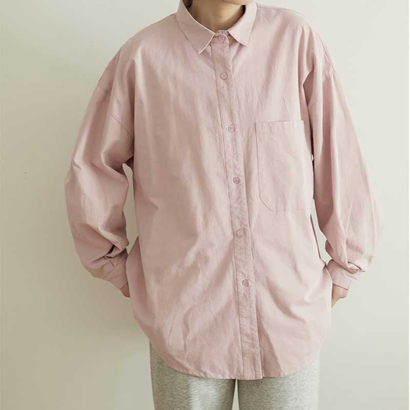 Loose Solid Color Long-sleeved Shirt