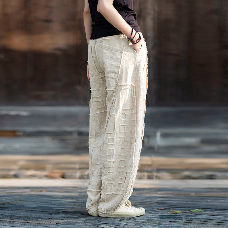 Raw-edge Linen Wide-leg Harem Pants