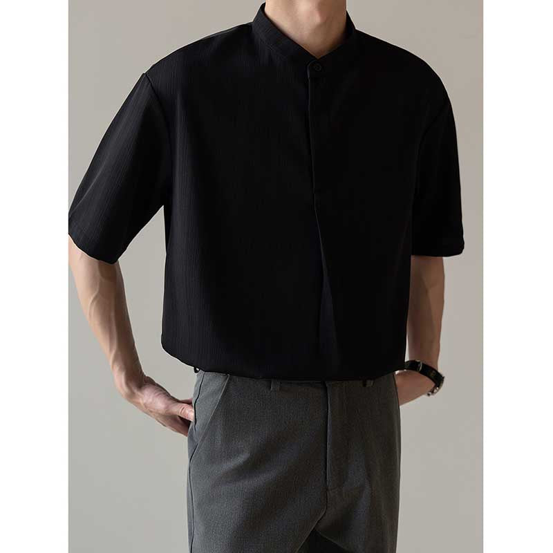 Loose Stand Collar Ice Silk Texture Casual Shirt