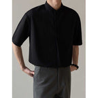 Loose Stand Collar Ice Silk Texture Casual Shirt