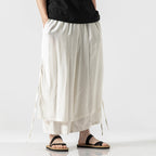 Japanese Style Cotton and Linen Side Strap Two-piece Culottes