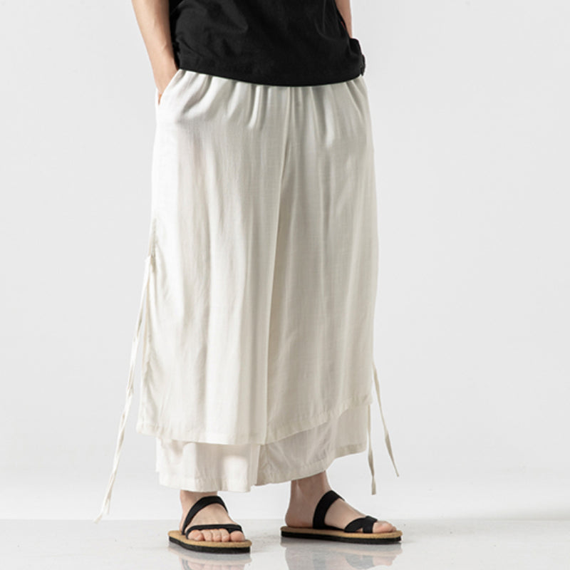 Japanese Style Cotton and Linen Side Strap Two-piece Culottes