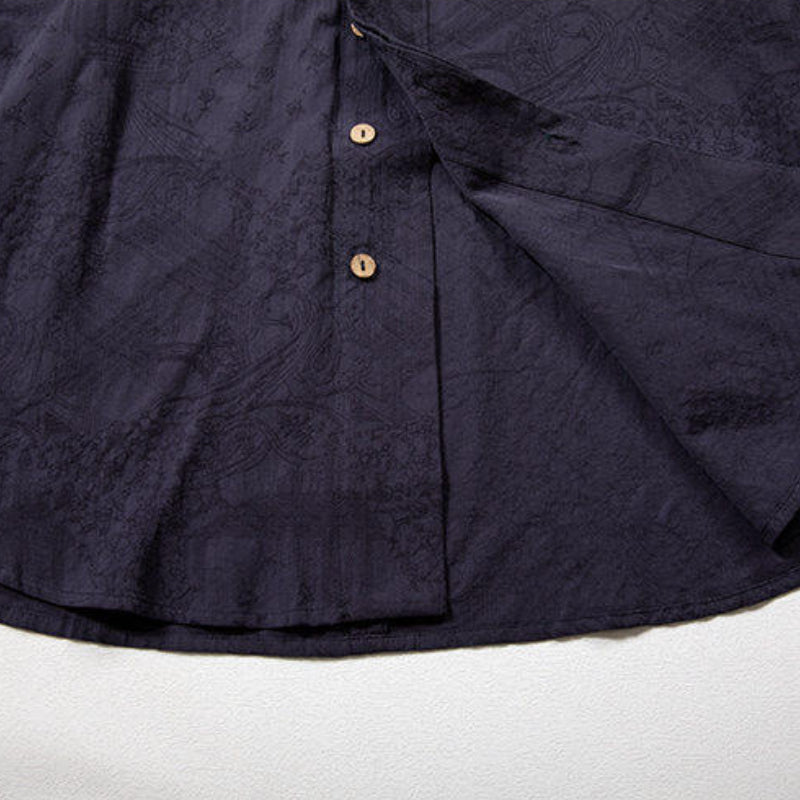 Cotton and Linen Jacquard Vintage Half Sleeve Shirt