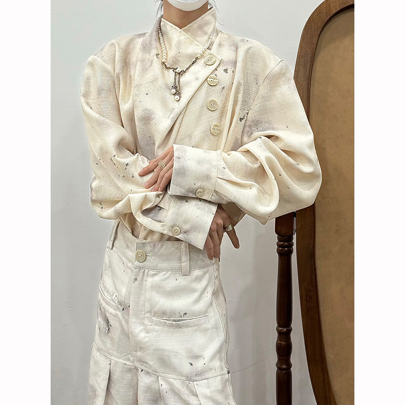 Retro Stand Collar Gradient Shirt