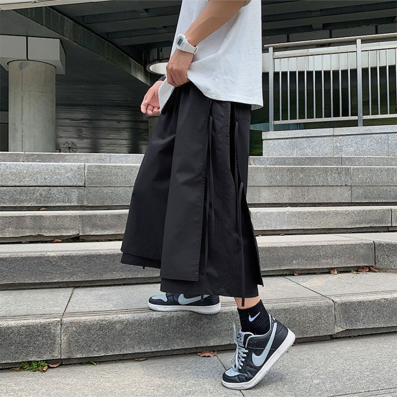 Japanese Style Fake Two Piece Side Ribbon Pants