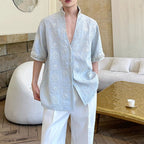 Stand Collar Embroidered Rhinestone V-neck Shirt