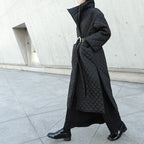 High Collar Rhombus Side Slit Long Cotton Coat