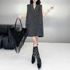 Ripped Loose Striped Suit Collar Vest Dress