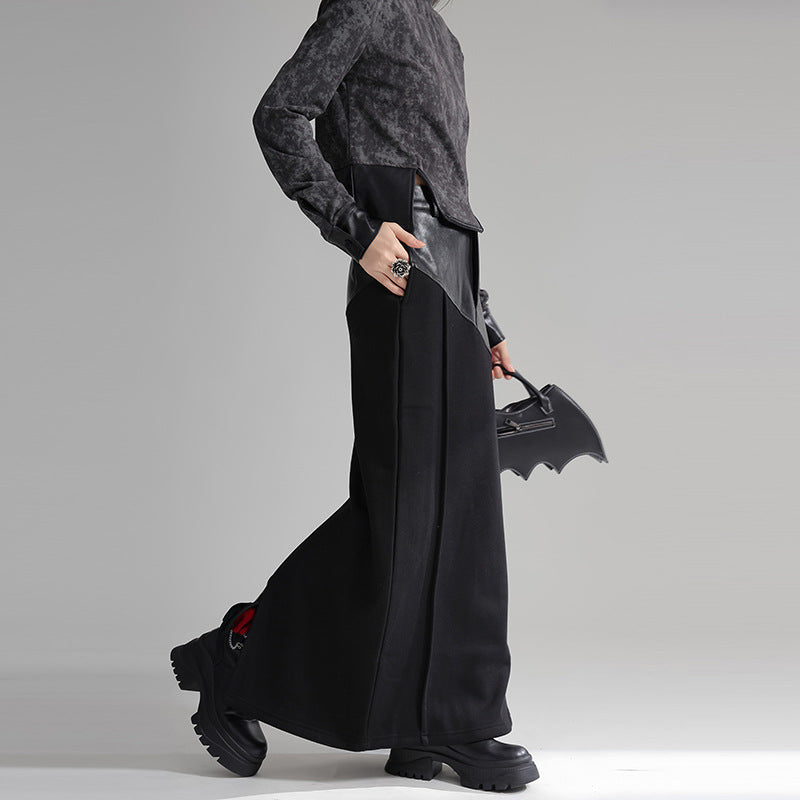 Spliced PU Leather A-line Slim Hip-hugging Skirt