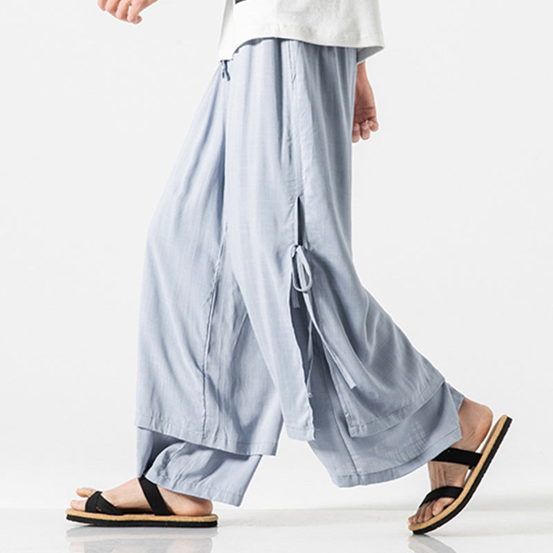 Japanese Style Cotton and Linen Side Strap Two-piece Culottes
