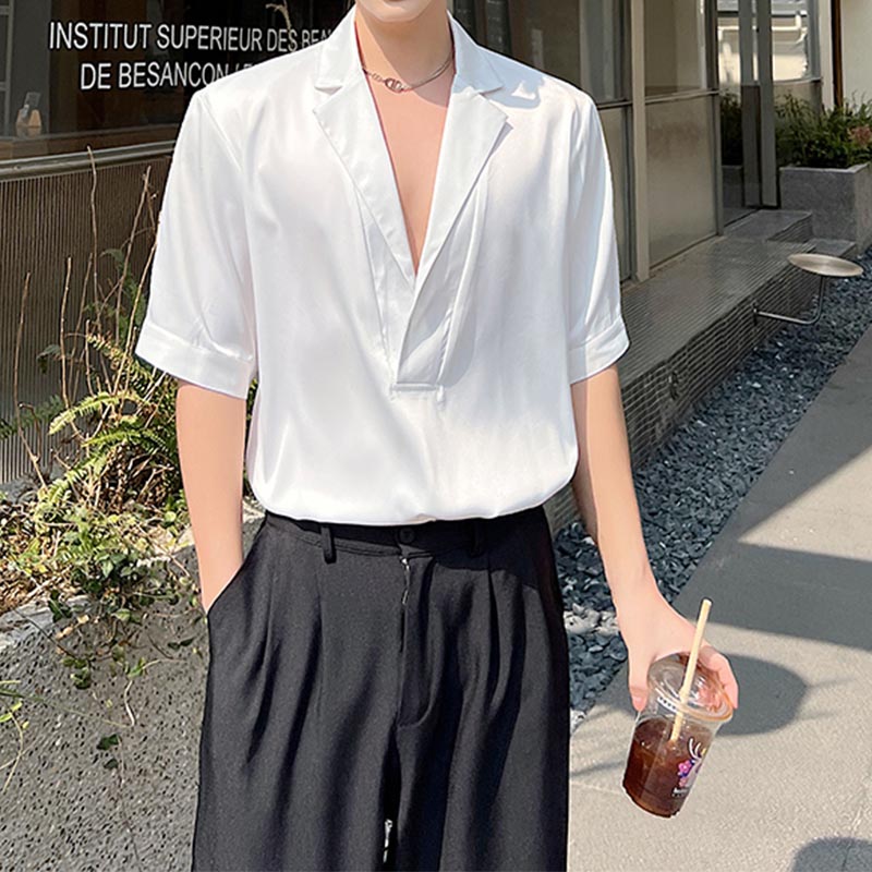 Deep V Neck Short Sleeve Shirt