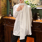 French V-neck Ribbon Loose Draped Shirt