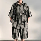 Summer Thin Ice Silk Drape Casual Shirt Loose Shorts Two-piece Set