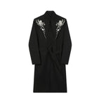 Mid-length Retro Buttoned Stand Collar Embroidered Windbreaker