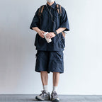 Japanese Functional Large Pocket Shirt Casual Loose Overalls Two-piece Set