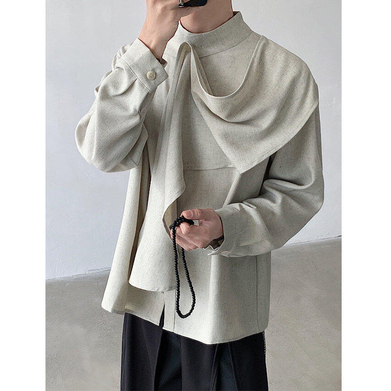 Vintage Ribbon Scarf French Collar Shirt