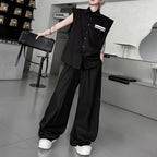 Colorblock Sleeveless Vest Wide Leg Trousers Two-Piece Set