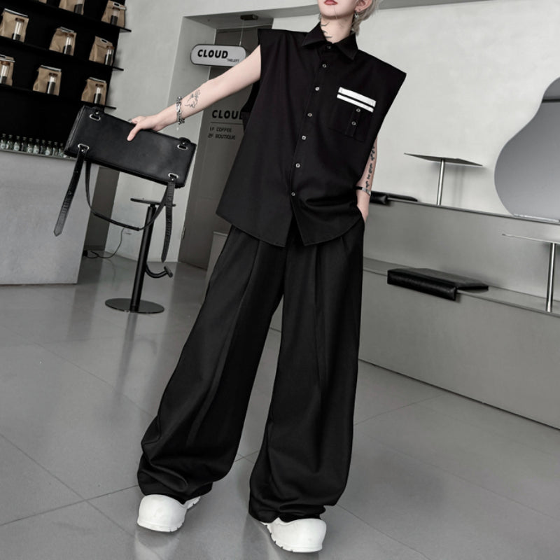 Colorblock Sleeveless Vest Wide Leg Trousers Two-Piece Set