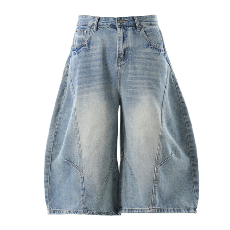 Retro Loose Scimitar Denim Cropped Trousers