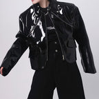 PU Glossy-leather Cropped Jacket