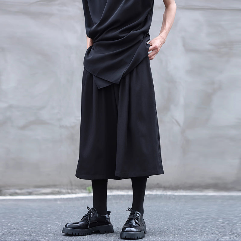 Drawstring Elastic Waist Pleated Solid Culottes