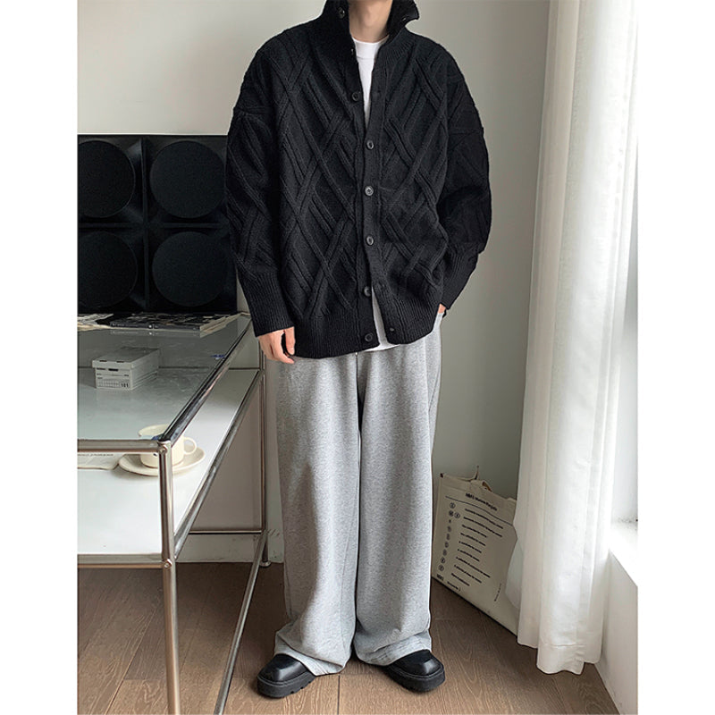 Retro Check Turtleneck Knitted Cardigan Jacket