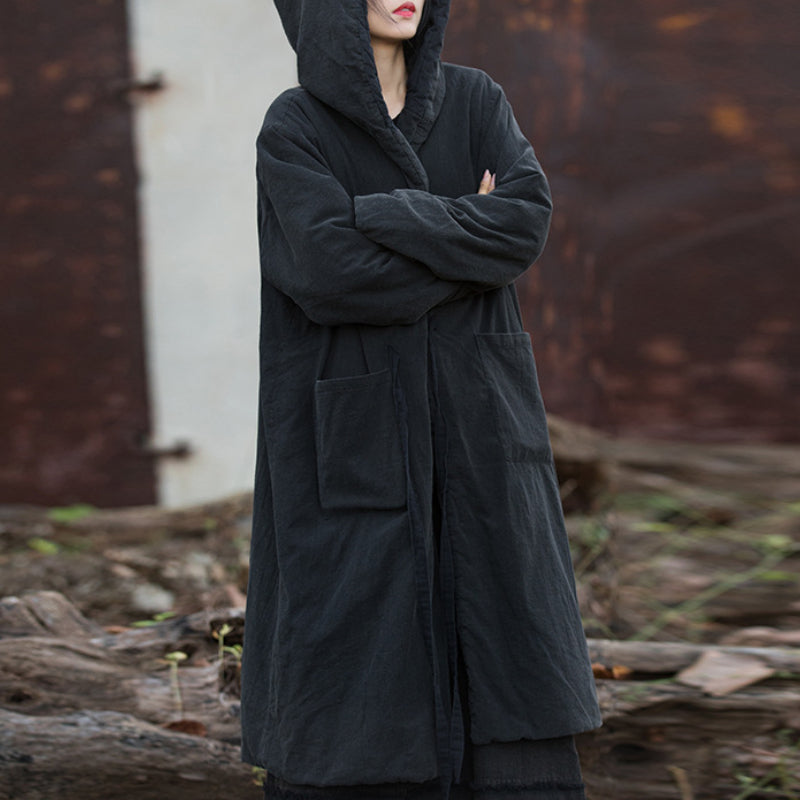 Thickened Warm Hooded Mid-length Cotton Coat