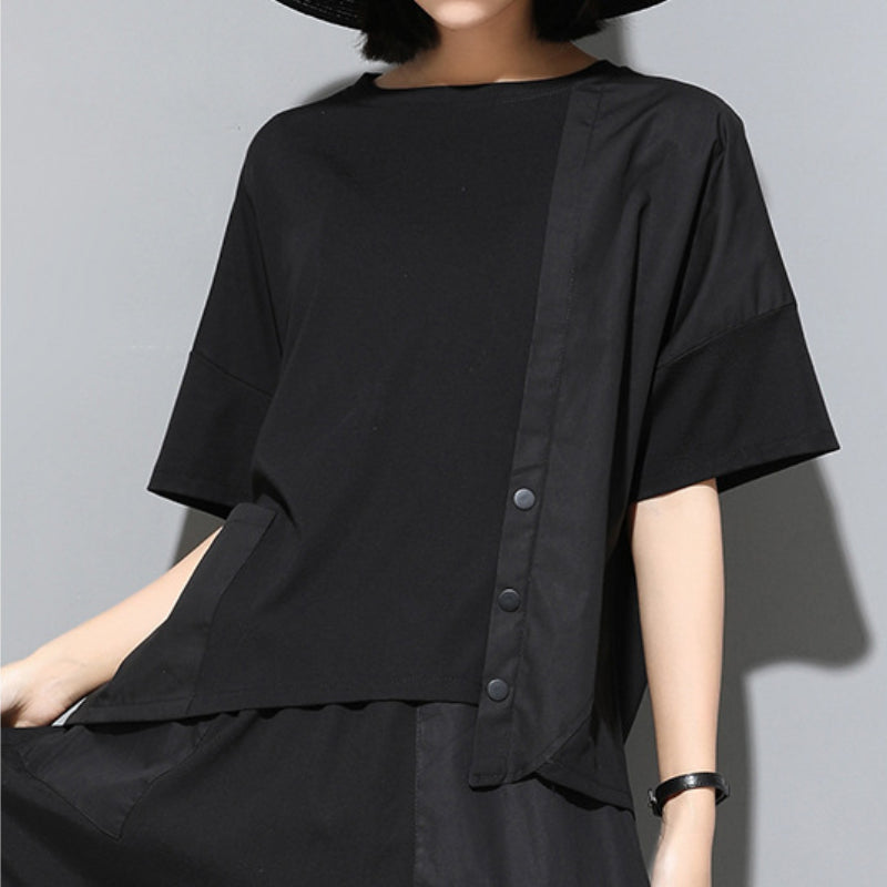 Panelled Loose Button T-shirt