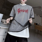 Mesh Fake Two-piece Letter Printed Patchwork T-shirt