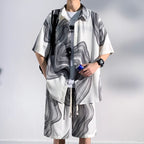 Summer Thin Ice Silk Drape Casual Shirt Loose Shorts Two-piece Set