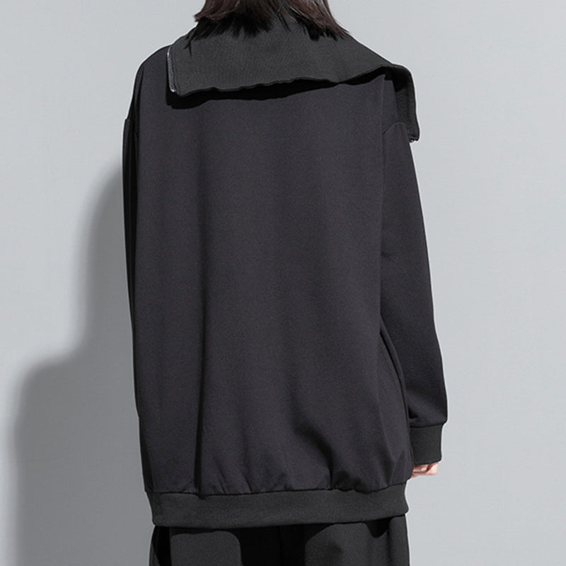 Stand Collar Zipper Loose Irregular Sweatshirt