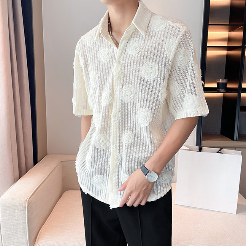 Hollow 3D Floral Short-sleeved Shirt