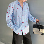 Blue Striped Heart Print Drape Shirt