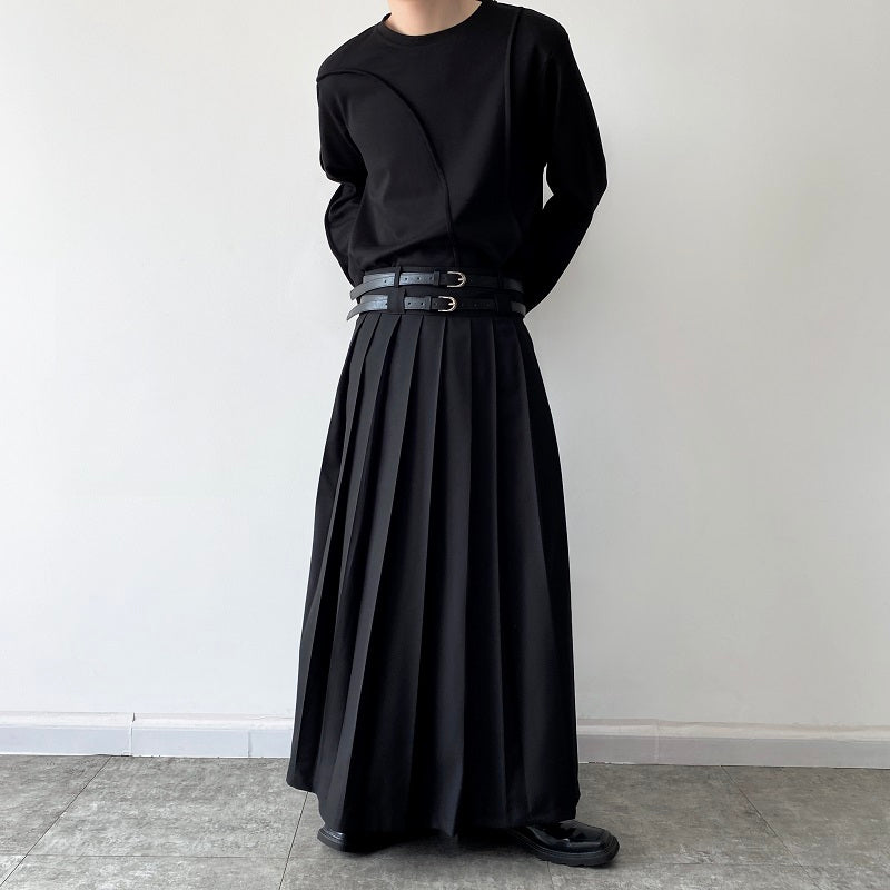 Pleated Double Belt Skirt Hakama Pants