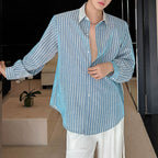 Lapel Loose Vertical Striped Casual Shirt